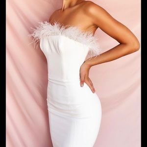 House of CB XS White Bianca Feather Dress